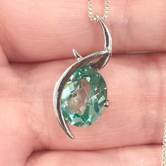 Jewelry - Vintage 14K Green Spinel Pendant: White Gold Crescent Abstract Slider Piece